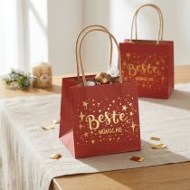 Artikel Geschenktüte Papier Rot Gold 10,5×10,5cm Beste Wünsche mit Sternen 8 Stück