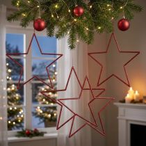 Artikel Rote Weihnachtssterne mit Glitter 24 cm 6er Set zum Aufhängen