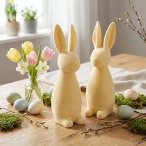 Artikel Deko Hasen aus Kunststoff – Beflockt Hellgelb – 29,5 cm – 2er Set – Osterdekoration