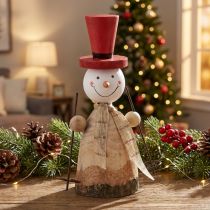 Artikel Schneemann Holzfigur mit rotem Hut, 20,5 cm