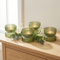 Artikel Teelichthalter Glas geriffelt Grün Ø9cm H7cm 4er-Set