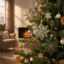 Artikel Papiersterne Christbaumschmuck 10 cm Weiss Braun Grün, 6 Stück