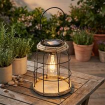 Artikel Solar-Gartenlaterne Metall Schwarz Ø 17 cm mit Holz-Boden