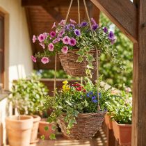 Artikel Hängekorb Blumenampel aus Holz Ø20cm und Ø26cm, Naturfarben, mit Juteseil und Schutzfolie
