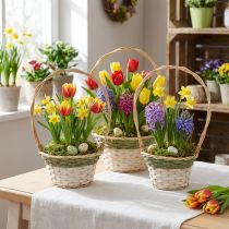 Artikel Blumenkorb-Set aus Holzgeflecht mit Henkel Ø18–26cm Grün Grau Weiss 3-teilig