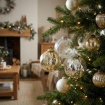 Artikel Weihnachtskugeln Glas mit Rautenmuster Ø10,5cm 3er-Set Transparent, Silber, Gold