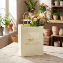 Artikel Papiertüten aus Papier mit Henkel und Goldaufdruck 20×11×25cm Creme, 6 Stück