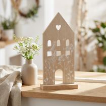 Artikel Holzhaus Dekohäuschen aus MDF-Holz 28,5cm Natur mit weissem Blumendekor