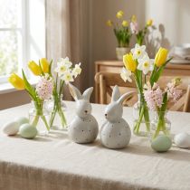 Artikel Dekofiguren Osterhasen aus Keramik 13cm 2er-Set gepunktet hellgrau mit goldenen Details
