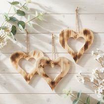 Artikel Dekoherzen aus Holz zum Hängen, Herz-in-Herz-Design, ca. 20 cm, Naturfarben, 3 Stück