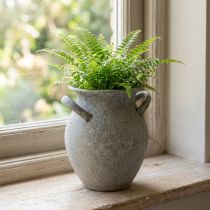 Artikel Deko-Vase aus Metall mit Griffen, Grau, 13 cm Höhe, Vintage-Stil, für Innen