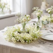 Artikel Blumenkranz künstlich Mimose creme-weiss-grün Ø 25 cm