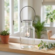 Artikel Windlicht aus Glas und Metall, Ø 13 cm, klar und schwarz