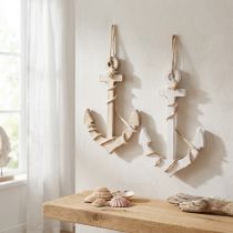 Artikel Maritime Holz-Anker zum Hängen 13,5×20 cm Weiss und Natur 2 Stück
