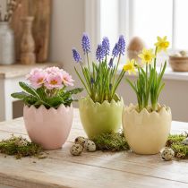 Artikel Keramik Blumentopf Eierförmig mit zerbrochener Kante 9 cm Ø, Pastellfarben, 3er Set für Fensterbank und Tisch