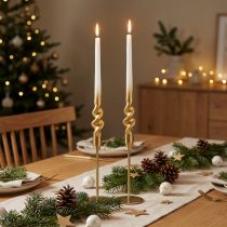 Artikel Gedrehte Spitzkerzen Weiss Gold Ø2cm H30cm 2er-Set für Innenbereich
