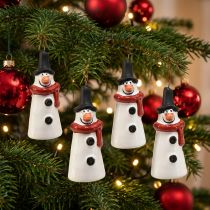 Artikel Schneemann-Hängedekoration aus Keramik 7.5 cm Weiss Rot Schwarz 6 Stück