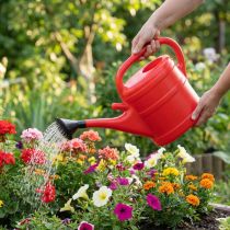 Artikel Gießkanne Kunststoff Rot 10 Liter mit Brause für Garten und Balkon