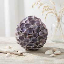 Artikel Muschel-Dekokugel Violett Ø12cm aus Styropor mit Jute zum Aufhängen
