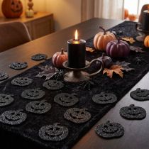 Artikel Streudeko aus Holz, Halloween-Kürbis 4 cm, Schwarz mit Glitter, 72 Stück