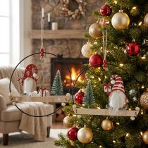 Artikel Dekoring Metall mit Holz-Wichteln und Weihnachtsmotiven, Ø 21,5 cm, 2 Stück