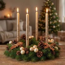 Artikel Weihnachtskerzen Stabkerzen Wachs Creme mit Schriftzug 25cm 4 Stück
