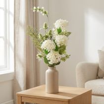 Artikel Künstlicher Blumenstrauss Schneeball Wilde Karde Farn 65 cm Weiss