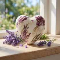 Artikel Keramik-Deko Herz mit Lavendel-Motiv, Vintage-Optik, Steingut, Ø 10,5 cm