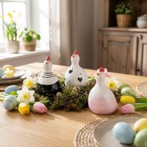 Artikel Dekofiguren Küken 9,5 cm aus Keramik in Schwarz, Weiss und Rosa – 3er Set für Osterdekoration
