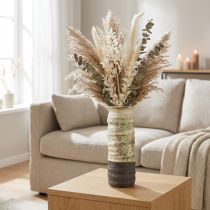 Artikel Keramikvase H34cm Creme und Graugrün für Trockenblumen