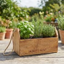 Artikel Pflanzkasten aus Naturholz mit Jutegriff, 35x16x21,5 cm, für Innen- und Aussenbereich