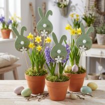 Artikel Filz-Osterhase auf Holzstab – Deko-Stecker mit Hasenkopf 12 cm Grün, 12 Stück