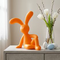 Artikel Dekofigur Hase aus Kunststoff, 38 cm, Gelb, samtig beflockt, für moderne Osterdekoration