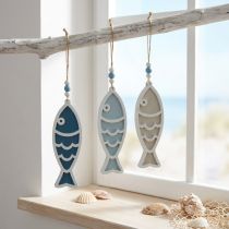 Artikel Dekohänger Fisch aus Holz 12 cm Blau Hellblau Grau 9 Stück