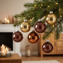 Artikel Weihnachtskugeln Glas Gold Braun Apricot Ø6cm 24 Stück