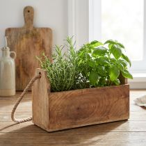 Artikel Pflanzkasten Holz rechteckig mit Jutehenkel 27x12x17cm naturfarben