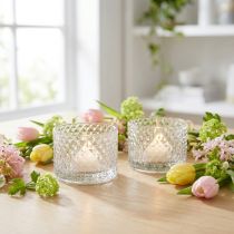 Artikel Glasschale Teelichthalter aus Klarglas im Rauten-Design Ø10,5cm 2er-Set