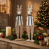Artikel Rentier Dekofigur aus Holz 12×6,5cm H45cm 2er-Set für Weihnachten