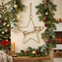 Artikel Stern Frohes Fest aus Metall, Dekoring 32 × 29,5 cm in Gold und Silber mit Juteband