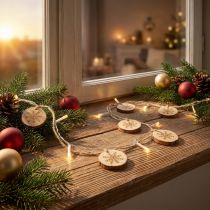 Artikel LED Lichterkette mit Holzscheiben und Schneeflockenmotiv, 120 cm, Warmweiss