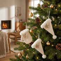 Artikel Weihnachtsanhänger aus Filz, Handschuh und Zipfelmütze, cremefarben, 18–21cm, 6 Stück