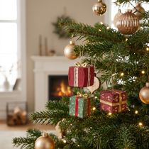 Artikel Weihnachtsdekoration Geschenkanhänger Pappmaché 6cm Rot Grün Gold 3er-Set