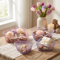 Artikel Drahtkörbe Herzform aus Metall 20cm Rosa und Lila Set mit 4 Stück