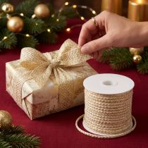 Artikel Kordel aus Baumwolle mit Goldakzent, 7 mm breit, 15 m Rolle, creme-gold