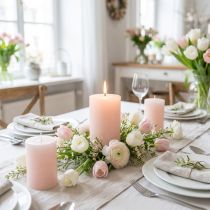 Artikel Durchgefärbte Stumpenkerzen aus Wachs Rosa 70x100mm im 4er Set für Hochzeits- und Osterdekoration
