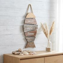 Artikel Maritime Wanddekoration Fisch aus Holz mit Baumwollkordel 27 x 55 cm Braun Beige Creme