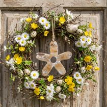 Artikel Hängedeko Blume aus Holz mit Muster, Natur-Weiss, 19,5 cm