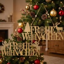 Artikel Weihnachtsschilder aus Metall, "Frohe Weihnachten", Gold, 27/28×11 cm, 2er-Set