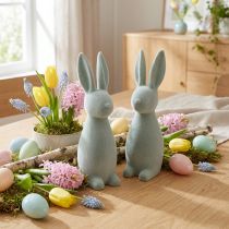 Artikel Dekofigur Osterhase aus Kunststoff, Beflockt, Graugrün, 29,5 cm, 2er-Set