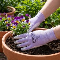 Artikel Kixx Gartenhandschuhe aus Nylon mit Kunststoffbeschichtung, Grösse 8, Weiss-Flieder